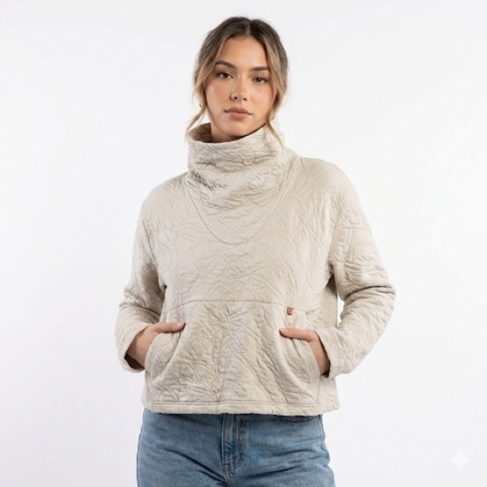 Indyeva Relevo Sweater Women's Small S Beige Textured Funnel Neck Stretch Cotton